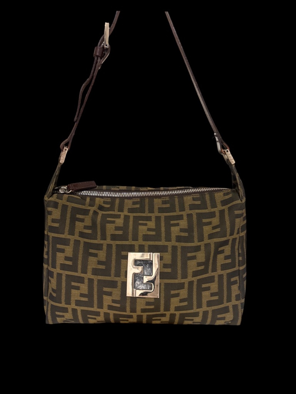 Fendi Monogram Canvas Shoulder Bag in Brown